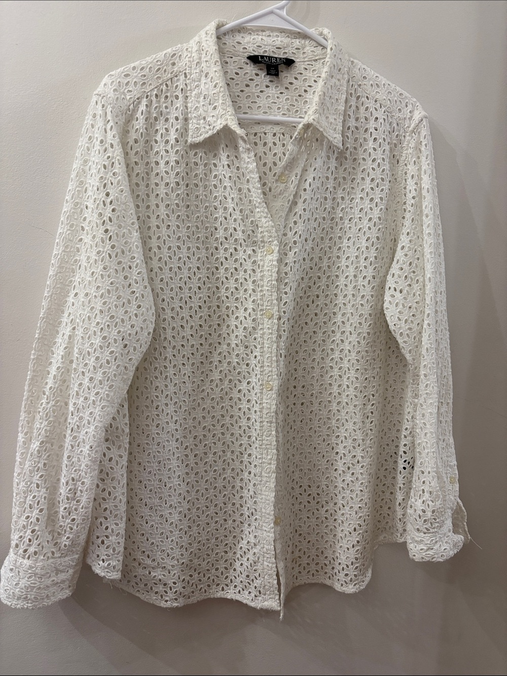 Lauren Ralph Lauren White Eyelet Lace Button-Front Blouse - size 2X